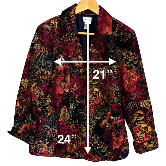 Chico’s Bohemian Paisley Velvet Jacket Women’s 2 Large Jeweled Floral Fall Coat - Picture 4 of 8